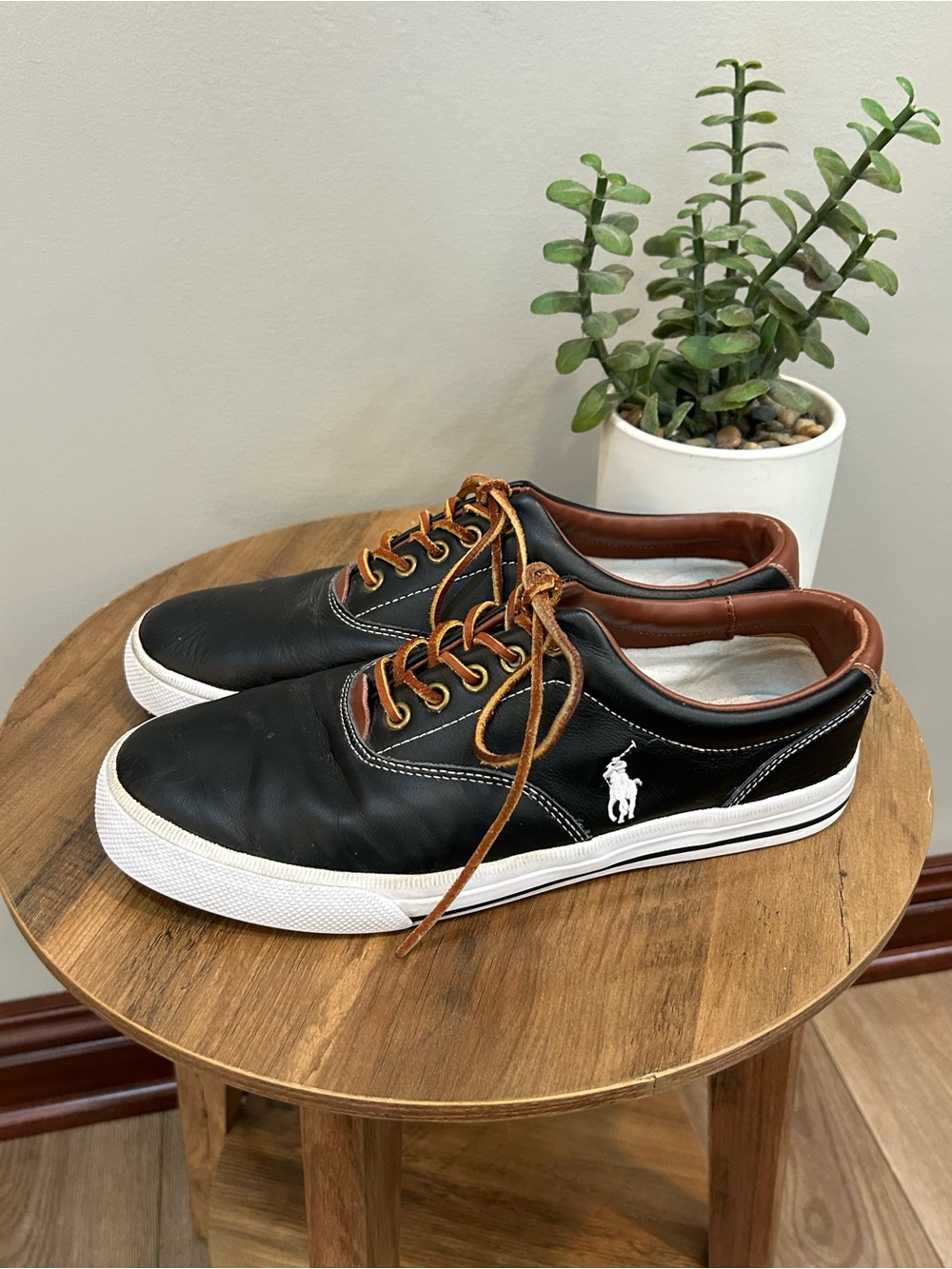 Polo Ralph Lauren Vaughn Black Leather Sneakers Men’s 10D